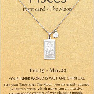 14k Gold Plated Zodiac Sign with Tarot Card Pendant Necklace Birthday Gift for W